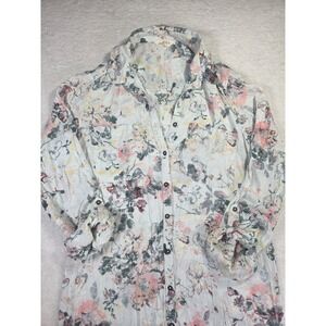 Marks Spencer Indigo Floral Shirt Dress Small Button Front Tunic Modal Boho UK 8